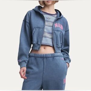 Mad Happy & GAP BLUE FULL-ZIP Cropped Hoodie Sz Medium NNWT